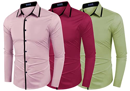 Image of Zombom Combo of Men's Cotton Blend Solid Regular Fit Casual Full Sleeves Shirts (Pack of 3)