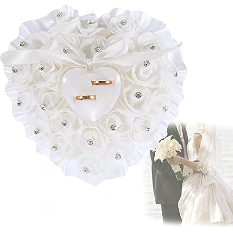 Gfamous Cream Flower Wedding Ring Cushion Cover