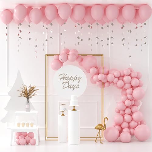 Image of 125Pcs Baby Pink Balloons Arch Kit with 5 Sizes 36 inch 18 inch 12 inch 10 inch 5 inch, Including Giant Balloon, Arch Kit, Ribbon - Perfect for Birthday party, Wedding, Baby Shower & Party Supplies