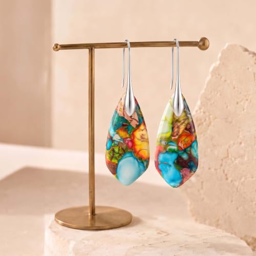 Natural Stone Fishhook Dangle Drop Earrings for Women, - image 5