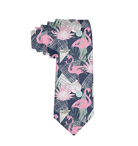 Men's Necktie Ties, Paisley Necktie, Luxury Slim Ties Necktie, Formal Ties for Wedding, Business, party, Novelty Thin Necktie, Pink Flamingo And Leaves Necktie Ties