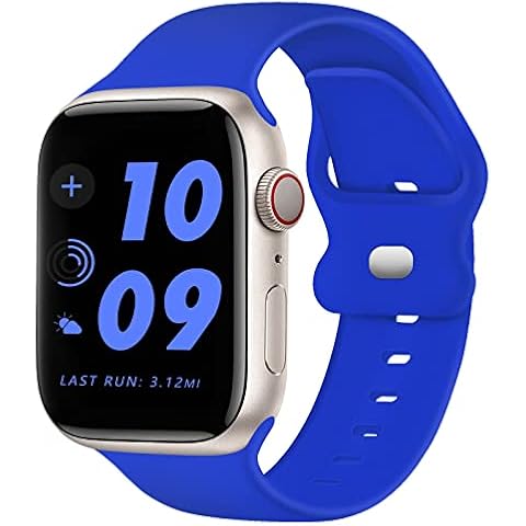 TopPerfekt Silicone Straps Compatible with Apple Watch Strap 45mm 44mm 42mm for Women Men, Classic Soft Breathable Sport Replacement Bands for iWatch Series 7 6 5 4 3 2 1 SE (42mm/44mm/45mm, Blue) Cover