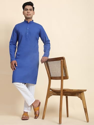 Image of Men's Cotton Solid Dress Long Kurta Regular Fit Casual