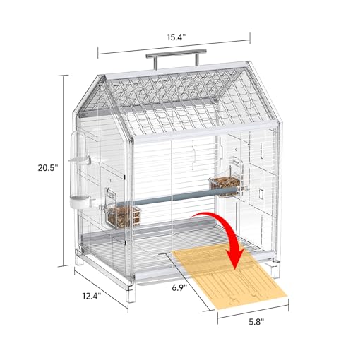 Image of 20.5 inch Pet Small Bird Cage, Parrot Cage, Portable Bird Carrier, Temporary Bird Cage in Car, for Home, Outing, Pet Clinic, Temporary Placement, for Small Medium Birds, Clear