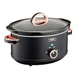Cooks Professional Slow Cooker 3.5 Litre with Glass Lid, Cool Touch Handles, Dishwasher Safe Bowl, 2 Heat Settings & Keep Warm Function | Small One Pot Cooking Machine | Black & Rose Gold