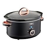 Cooks Professional Slow Cooker 3.5 Litre with Glass Lid, Cool Touch Handles, Dishwasher Safe Bowl, 2 Heat Settings & Keep Warm Function | Small One Pot Cooking Machine | Black & Rose Gold