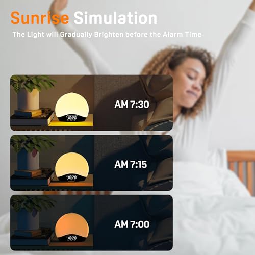 Image of JALL Sunrise Alarm Clock for Bedrooms with White Noise Sound Machine, Wake Up Light Alarm Clocks for Heavy Sleepers & Kids, Dual Alarms, Nightlight, Sleep Timer, Bluetooth Speaker