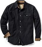 CQR Men's All Cotton Flannel Shirt, Long Sleeve Casual Button Up Plaid Shirt, Brushed Soft Outdoor Shirts, Solid Black, Large