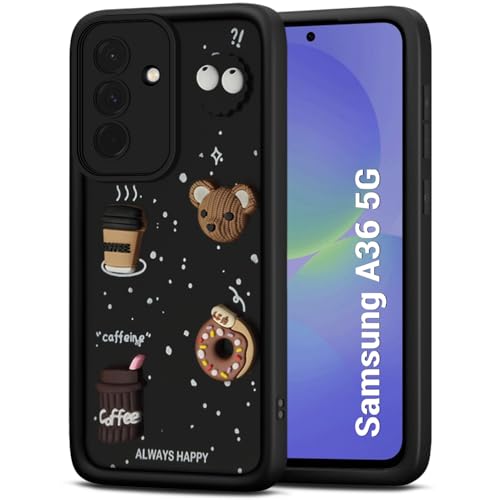 Image of TheGiftKart Back Cover Case for Samsung Galaxy A36 5G | Cute Fun Cartoon 3D Bear Coffee Case | Full Camera Protection | Shockproof Back Cover Case for Samsung Galaxy A36 5G (Silicone, Black)