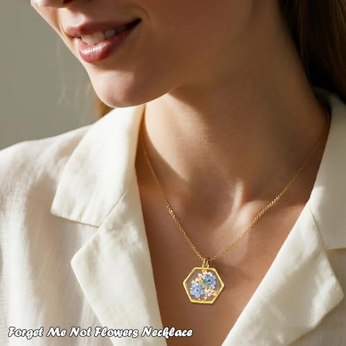 Image of Miscarriage Gifts for Mothers, Forget Me Not Pressed Flowers Necklace, Baby Loss Grief Sympathy Gift for Women, Child Loss Memorial Gifts Jewelry