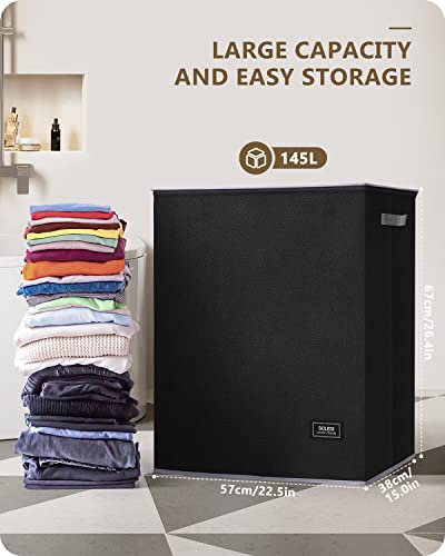 Soledi Double Laundry Hamper With Lid And Removable Laundry Bags - 145L Large Dirty Clothes Hamper 2 Section - Collapsible Laundry Baskets For Bedroom, Bathroom, Laundry Room, Apartment, Black #TOP1