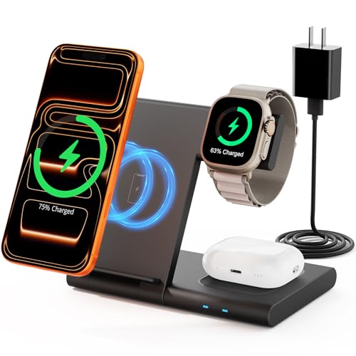 Chargeur sans fil 3 en 1 pour iPhone et appareils Apple noir gris