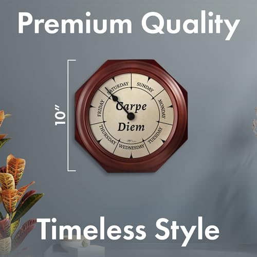 DayClocks Classic “Carpe Diem” Day of The Week Wall Clock - 10" Solid Mahogany Wood Frame, Ideal Retirement Gift for Men and Women, Day Clock for Seniors and Retirees - Image 6