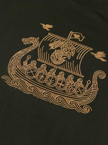 Image of The Souled Store Vikings: Longship Men and Boys Short Sleeve Rpund Neck Brown Embroidered Cotton Oversized Lightweight Breathable Drop Shoulder Streetwear T-Shirts