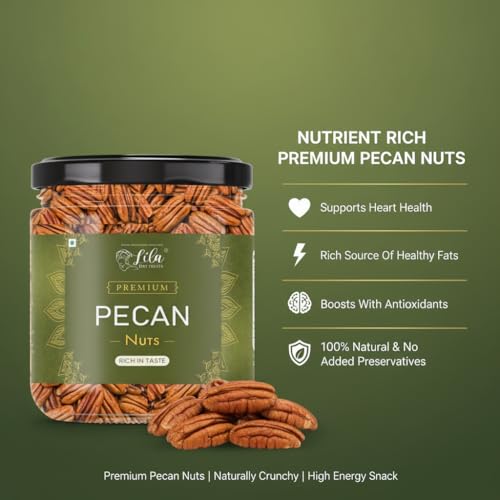 Image of LILA DRY FRUITS Pecan Nuts 100 Grams | American Raw Nut Naturally Delicious Healthy Snack for Cooking and Baking | Rich in Protein and Fibre | Premium Exotic Dry Fruit Perfect for Giftings