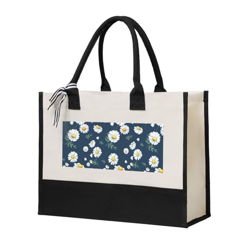 Sac fourre-tout en toile marguerite beige grand format pour femme