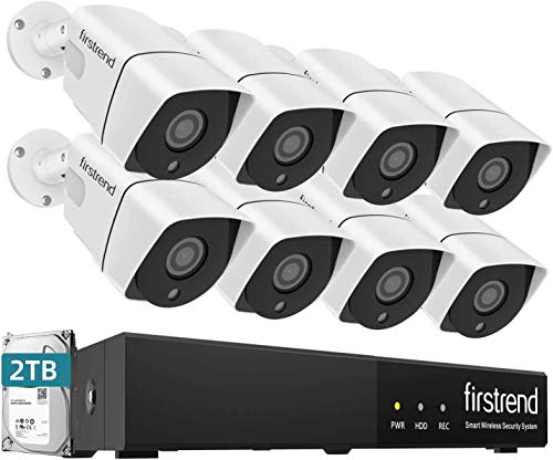 [8CH 2TB] PoE Security Camera System,Firstrend 5MP 8CH NVR with 2TB Hard Drive and 8PCS 1920P P2P Indoor Outdoor Video Camera System Motion Detection 65FT Night Vision Free APP