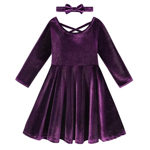 Weixinbuy Toddler Girl Fall Winter Clothes Outfit Baby Girl Velvet Twirl Dress Long Sleeve Pocket Swing Party Dress for Girl