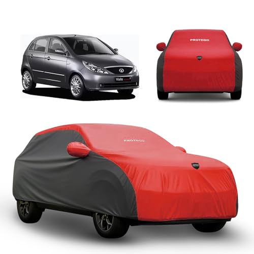 Image of PROTEGO Prime Series India's 1st Anti-Tear Car Cover for Tata Vista | Heavy-Duty, Custom Fit, All Weather Protection | 100% Waterproof, Windproof & Hail Resistant | 2-Year Warranty | Red + Black