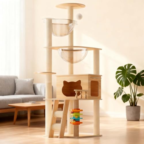 Torre moderna para gatos de madera 59 pulgadas con poste de sisal miniatura 7