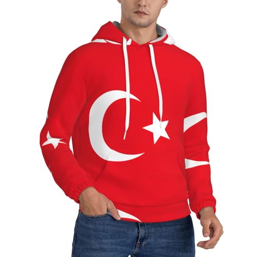 nanger Flag Of Turkey Print Men'S Casual Hooded Sweatshirt, Thin Fleece Long Sleeve Hoodie Pullover With Pocket