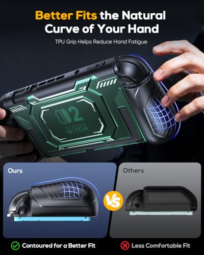 Image of FASTSNAIL Switch 2 Protective Case, Switch 2 Cover with Dockable TPU Middle Frame, Non-Slip Ergonomic Grip for Joycon 2, Anti-Scratch PC Front Cover with 12 Game Card Slots for Switch2 - Light Green