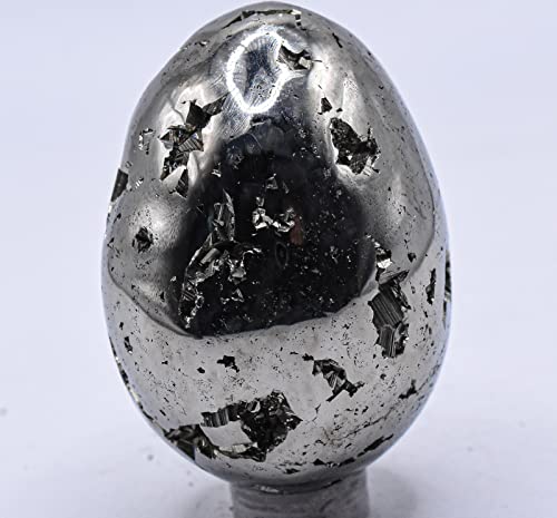 55mm 195g Iron Pyrite Cubes Druzy Geode Egg Polished Natural Sparkling Gemstone Crystal Mineral Cubic Cluster Specimen - Peru + Stand