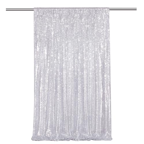 Image of Silver Sequin Backdrop Curtains-1 Panel 3FTx8FT Silver Backdrop for Wedding, Glitter Party Decorations Background Drapes for Birthday Party Anniversary Graduation Photo Booth Decor