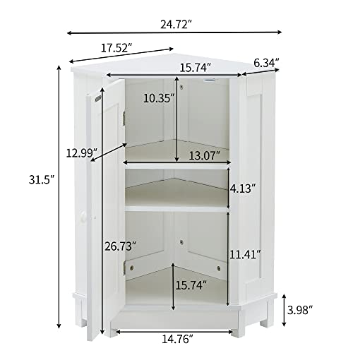 Merax, White Corner Storage Cabinet With Door And Adjustable Shelf, Freestanding Floor Cupboard For Bathroom, Kitchen Or Living Room, Wooden #TOP1