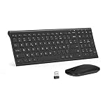 Clavier Souris sans Fil Rechargeable, 2.4G USB Clavier Azerty Français, Ultra-Mince, Full Size avec Pavé Numérique, Souris clic Silencieux, pour PC Ordinateurs, Notebook, Windows 10/8/7, Noir