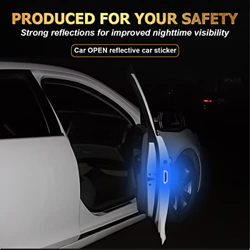 4Pcs Car Door Open Warning Reflective Stickers, Night Visibility Auto Safety Prompt Decals, 3.6 X 0.9 Inch Anti-Collision Protective Strip, Car Accessories Universal For Truck, Suv, Van (Blue) #TOP2