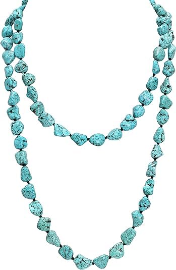 El Regalo Turquoise Beads Long Knotted Necklace for Girls & Women- Irregular Turquoise Multi-Strand Layered Necklaces Handmade Jewelry (B0CZPB339D) Amazon Price History, Amazon Price Tracker