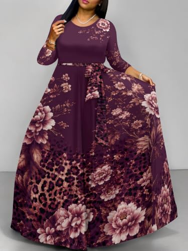 Image of PinkPatty Women's Plus Size V Neck 3 /4 Sleeve Wrap Maxi Dress with Belt