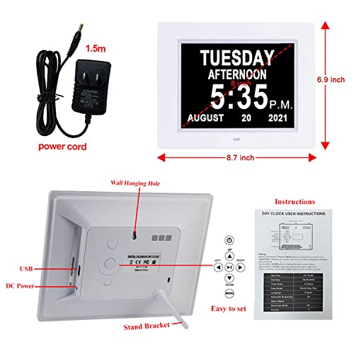 Levick Calendar Day Clocks Extra Large Clear Day Date Time Dementia Clock For Seniors Elderly Impaired Vision Memory Loss Alzheimer's With 12 Alarms 12/24H Am/Pm Auto-Dim ( 8 Inch White) #TOP1
