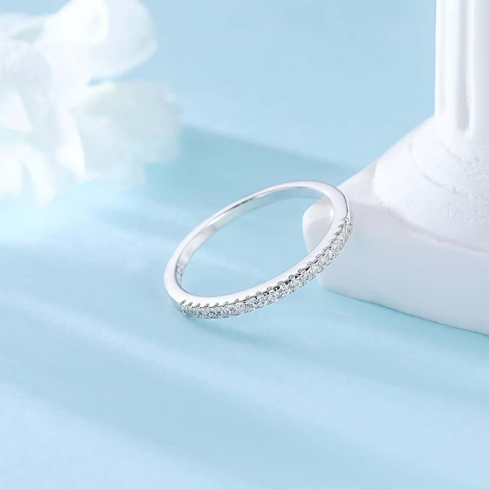 925 Sterling Silver 1.5MM Thin CZ Simulated Diamond Cubic Zirconia Ring Eternity Band Midi Knuckle Finger Engagement Wedding Band Stackable Rings For Her Size 1.5-10.5 - Image 2