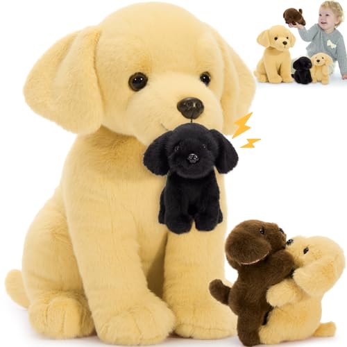 Tezituor Yellow Lab stuffed animal with babies (3 pups) plush