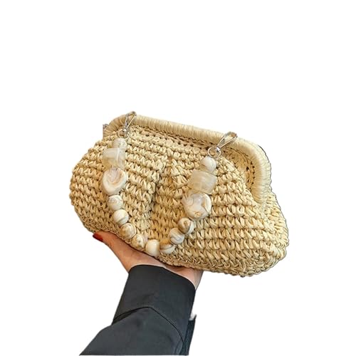 Straw Bag Straw Top Handle Bags for Women Handbags Summer Rattan Woven Casual Shoulder Bags Female Clutch Purses(Beige)