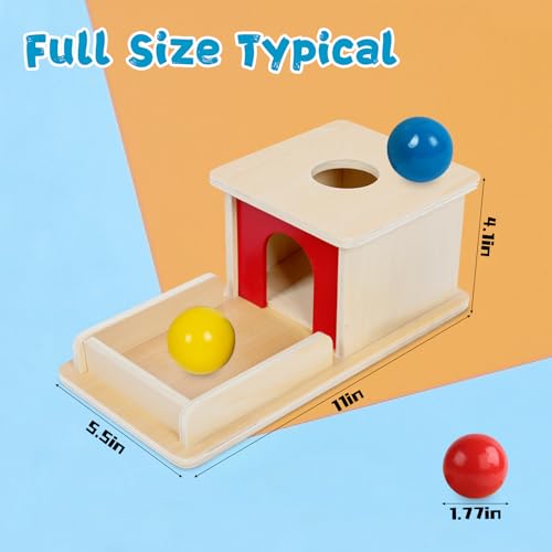 Image of Adena Montessori Wooden Toy for 6-12 Month Baby 3 Balls,Object Permanence Box with red Door Colorful Learning Education Toy for Toddler Kid 1-2 Year Old, Preschool Girl and Boy Gift Full Size Typical