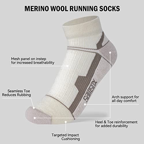 SAMSOX 4-Pack Merino Wool Running Socks – Plush Cushion & Light Compression Combo, Made in USA Athletic Socks for Men & Women (Small)3