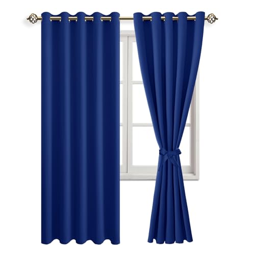 JIUZHEN Cortinas opacas con ojales para dormitorio, salón, color azul real, 2 unidades, 228 x 167 cm (alto x ancho)