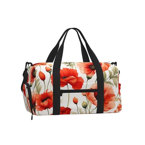 Bolsa de gimnasio resistente al agua con estampado floral de amapola