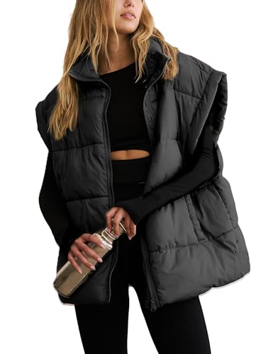 Womens Quilted Puffer Vest Sleeveless Zip up Jacket Stand Collar Padded Gilet Coat with Pockets