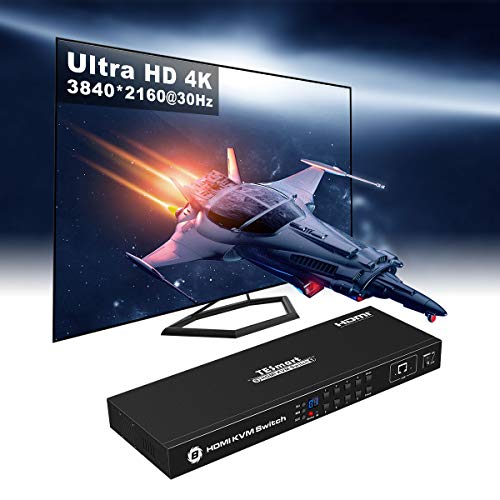Tesmart 8 Port Hdmi Kvm Switch 4K @ 30Hz With Standard Usb 2.0, Ir Remote Control | Rs232 | Lan Port | Auto-Scan, Etc With Rack Mount 4 Pcs 5Ft/1.5M Kvm Cable #TOP6