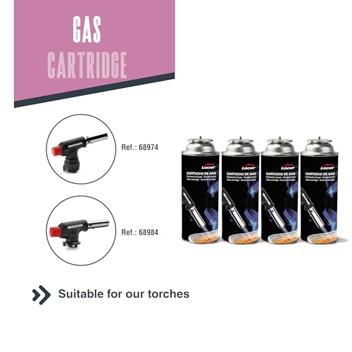 Lacor - 68947 - Set mit 4 Gaskartuschen (LPG), Universal, 220 g / 420 ml, Kategorie 1, Schutzkappe und Sicherheitssystem, kompatibel mit Lacor-Brennern