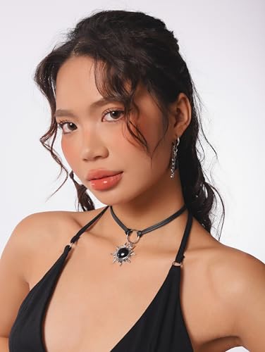 Sacina Gothic Boho Celestial Sun Choker, Black Choker, Boho Goth Necklace, Halloween Christmas Jewelry Gift For Women3