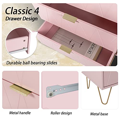 ANBUY 4 Drawer Dresser, Drawer Chest, Tall Storage Dresser Cabinet Organizer Unit with Metal Legs for Bedroom, Living Room, Closet
