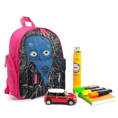 Black And Blue Painting Backpack Small Book Bag with Side Pocket, Lightweight Durable Backpack, Travel Rucksack, Pink-style3