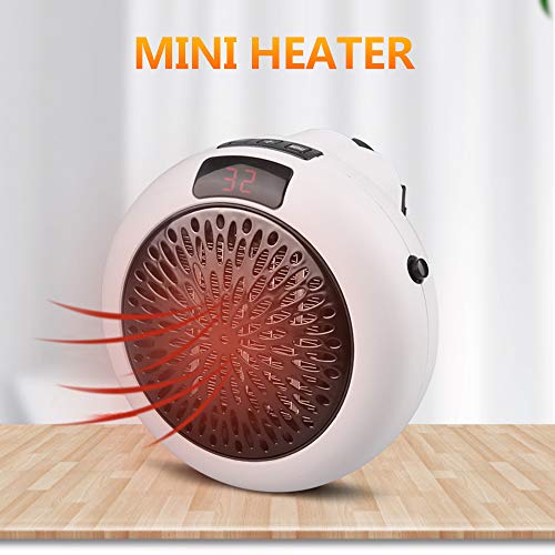 Nishore Mini aquecedor elétrico 1000 W Display digital de 3 segundos aquecedor de parede com redução