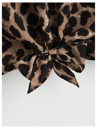 MakeMeChic Women's Leopard Print Blouse Tie Front Crew Neck Cap Sleeve Tie Front Summer Casual Top3