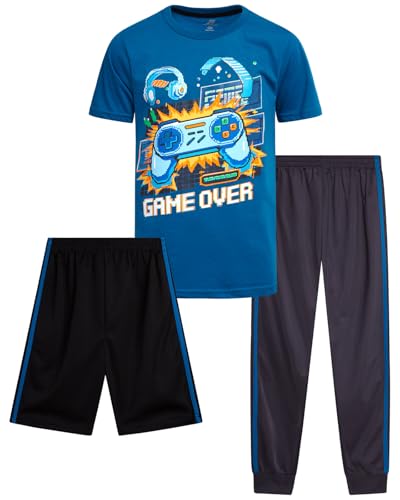 Image of Pro Athlete Boys Pants Set - 3 Piece Active Short Sleeve Graphic Tees Athletic Shorts and Jogger Sweatpants for Boys